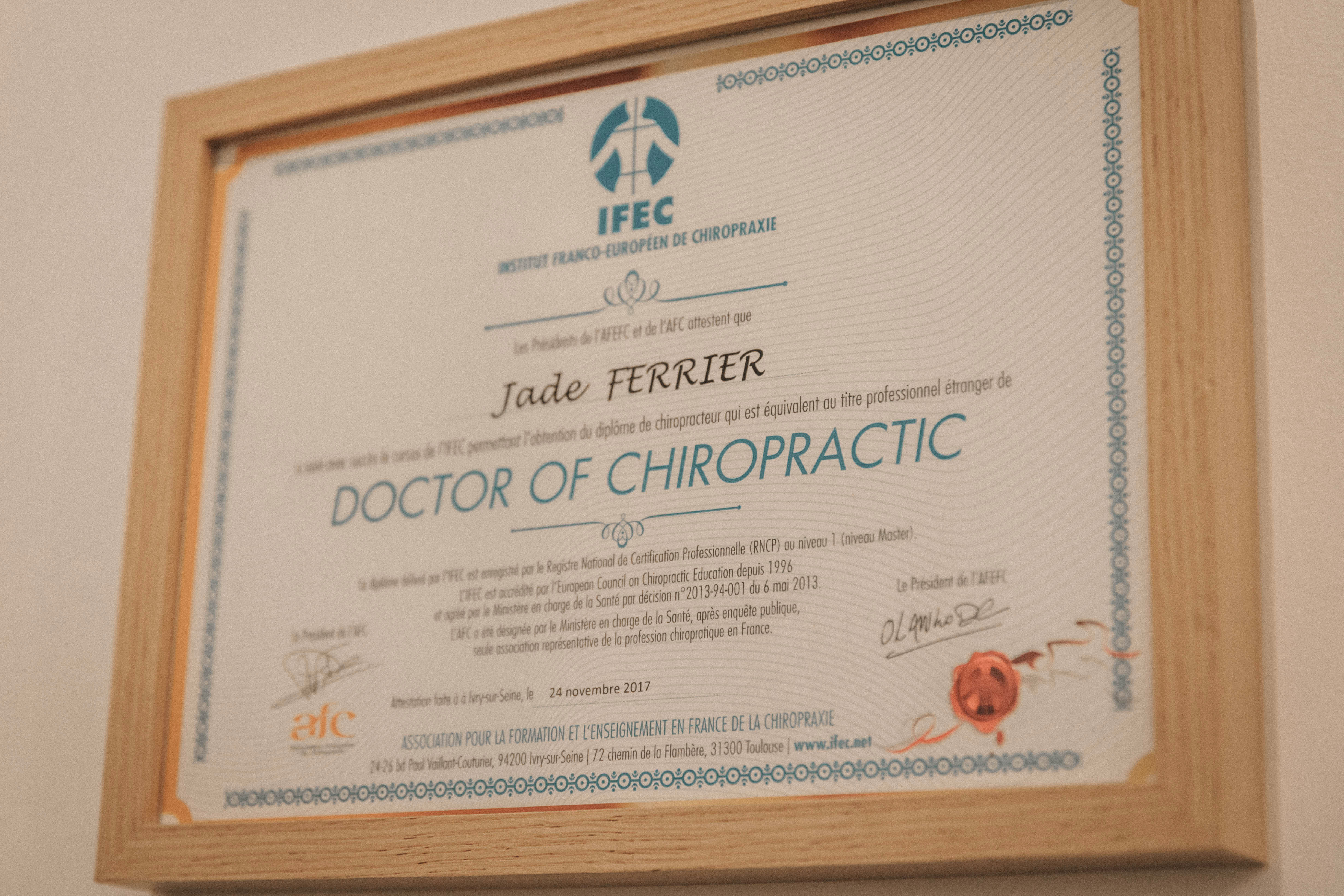 Jade Ferrier, chiropracteur DC — cabinet Bordeaux et Audenge